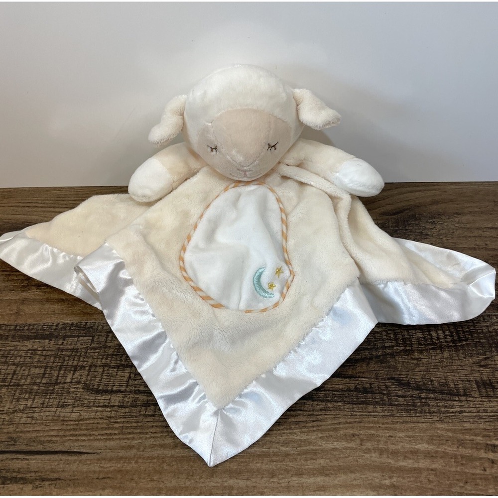 Douglas Baby Lamb Sheep 14" Lovey Security Blanket Cream Ivory Satin Edged